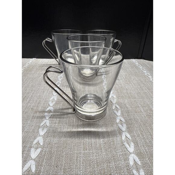 Set Of 4 Bormioli Rocco Glass Cappuccino Coffee Cups Stainless Steel Handle EUC - Picture 5 of 11